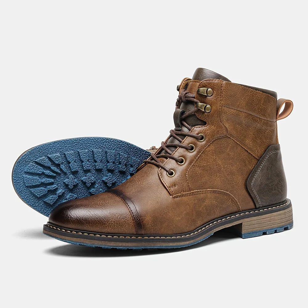 Men's rust cap-Toe Ankle Boots with Contrast Sole and Laces