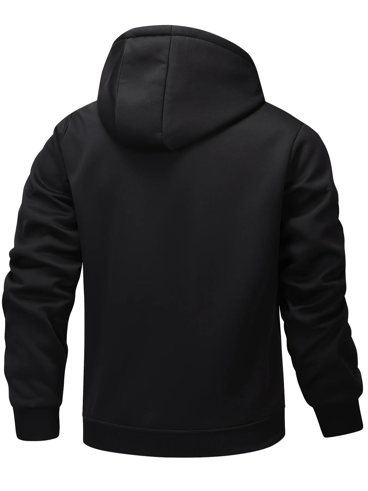 Men's black cozy hooded full-zip jacket with kangaroo pocket
