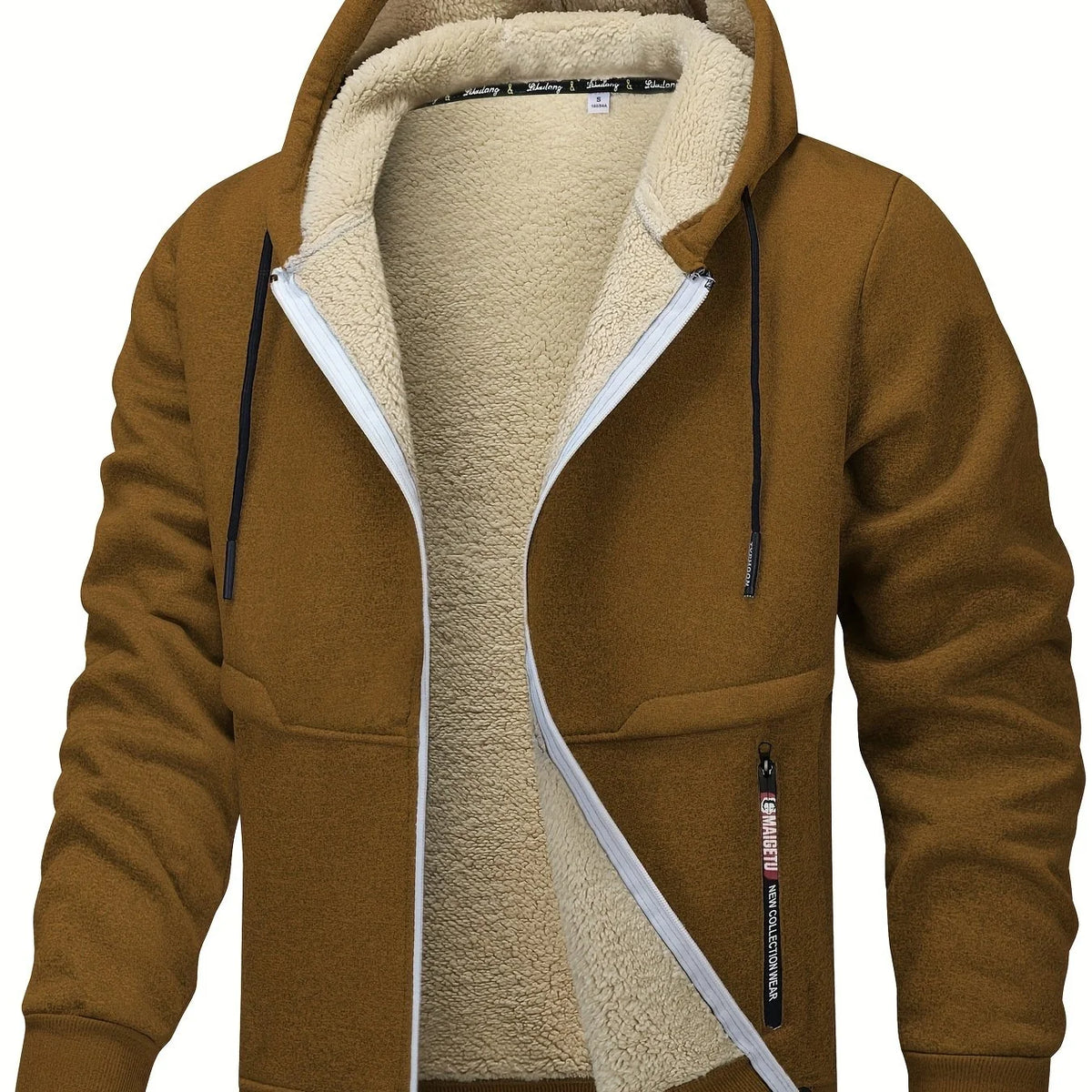 Men's rust cozy hooded full-zip jacket with kangaroo pocket