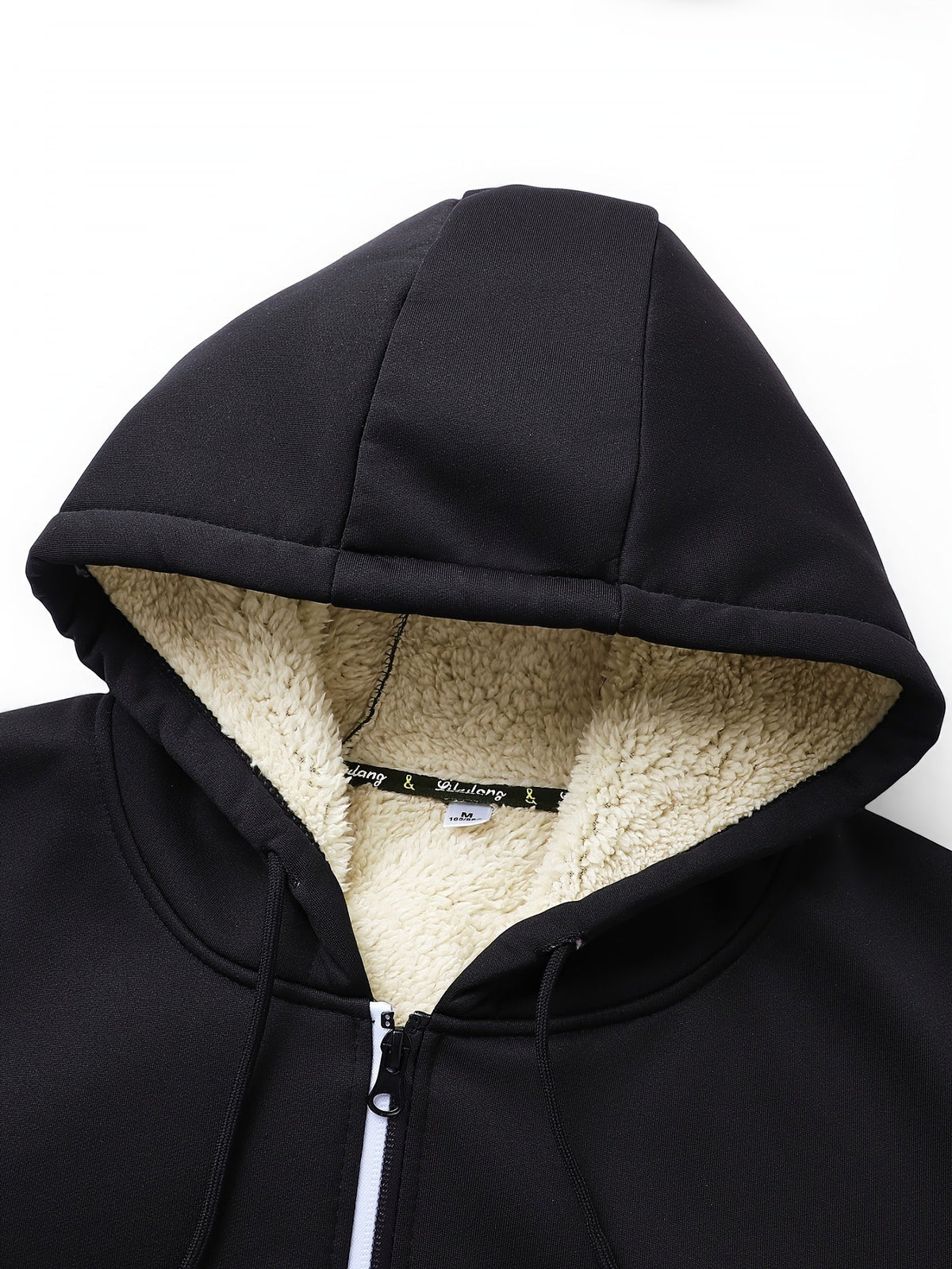 Men's black cozy hooded full-zip jacket with kangaroo pocket