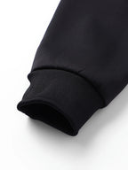 Men's black cozy hooded full-zip jacket with kangaroo pocket