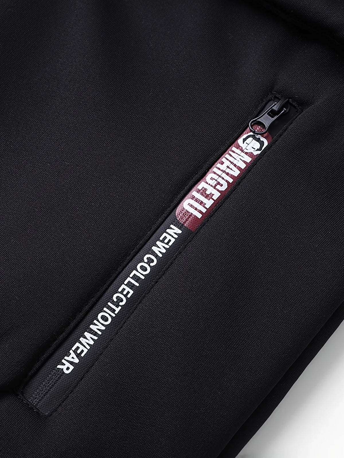 Men's black cozy hooded full-zip jacket with kangaroo pocket