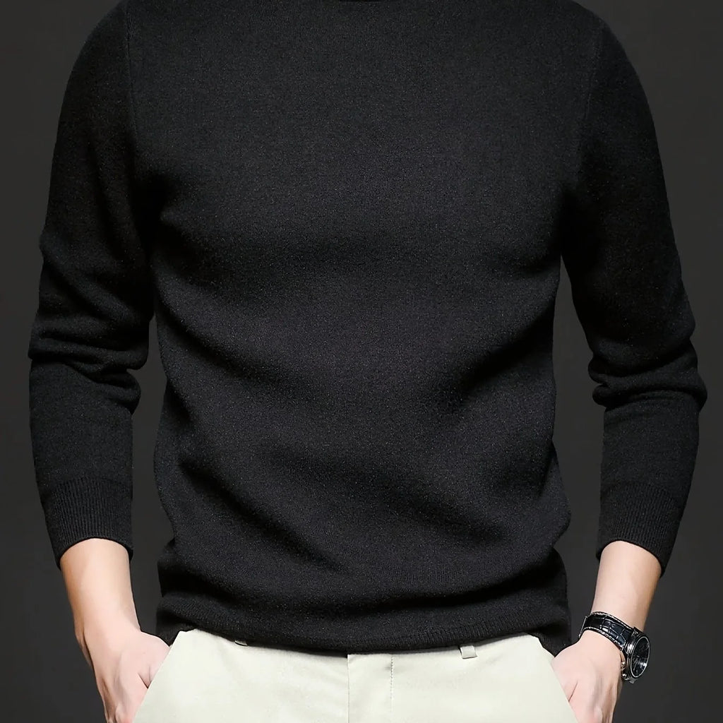 Men's black ribbed mock-neck pullover sweater, fitted knit