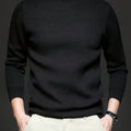 Men's black ribbed mock-neck pullover sweater, fitted knit