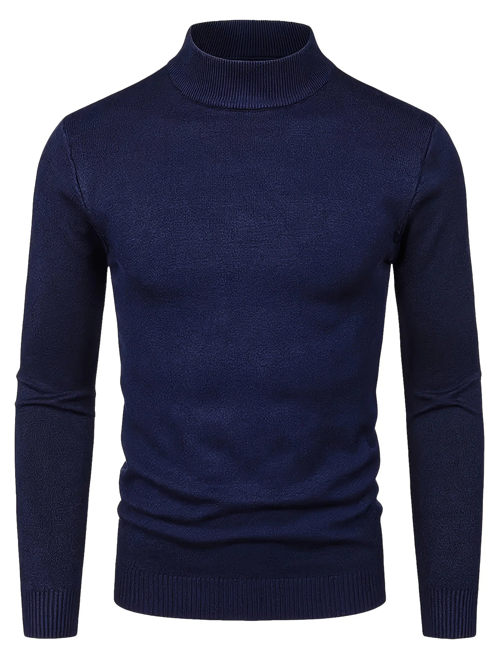Men's vibrant blue ribbed mock-neck pullover sweater, fitted