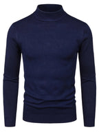 Men's vibrant blue ribbed mock-neck pullover sweater, fitted