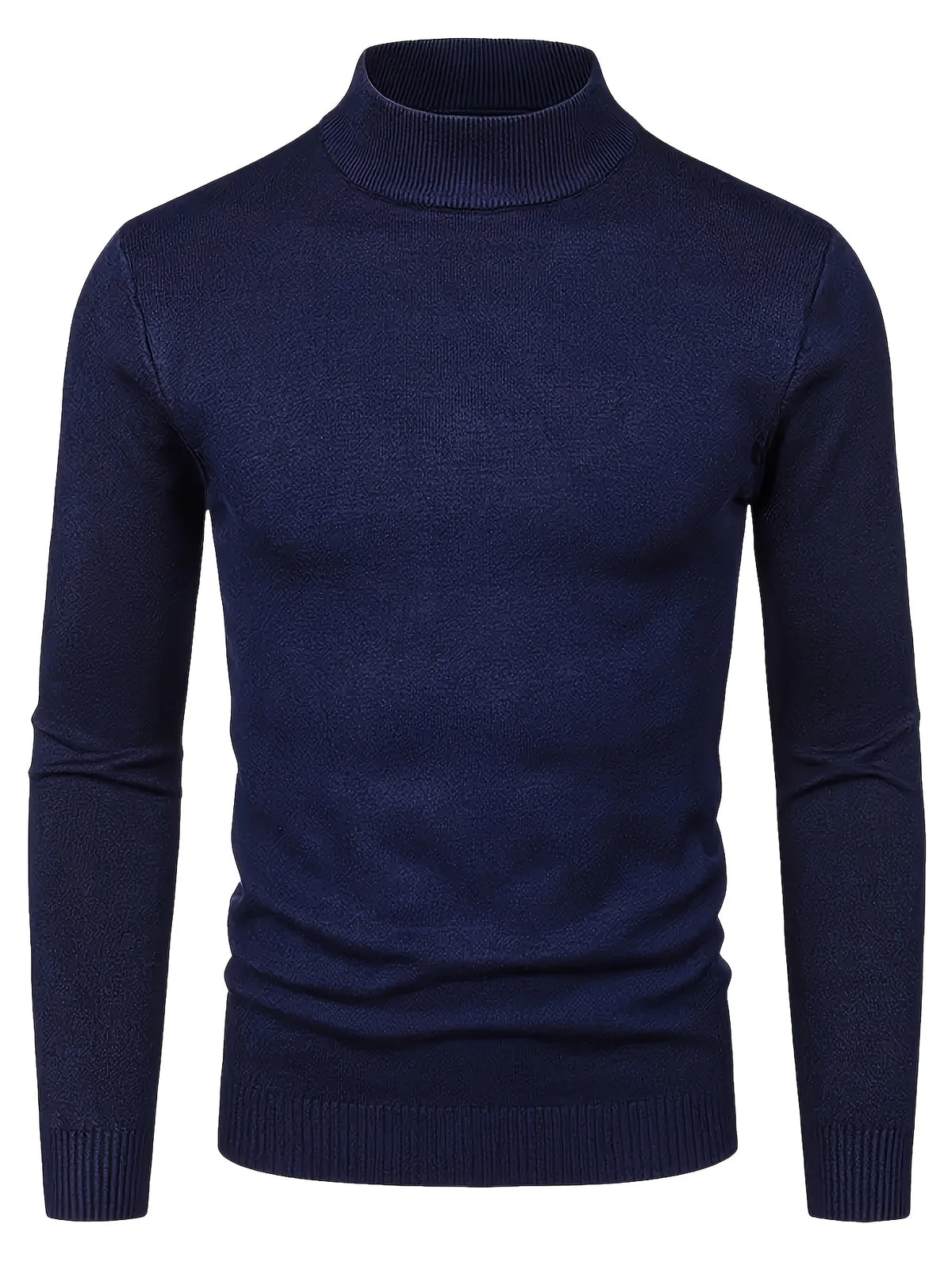 Men's vibrant blue ribbed mock-neck pullover sweater, fitted
