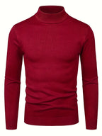 Men's red ribbed mock-neck pullover sweater, fitted knit