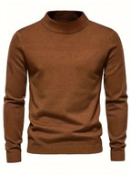 Men's olive brown ribbed mock-neck pullover sweater, fitted