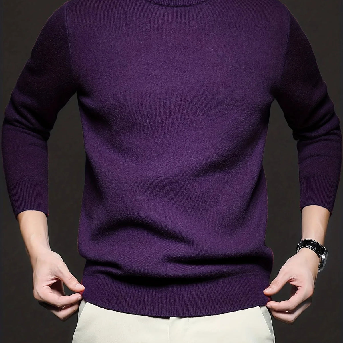 Men's fitted ribbed mock-neck pullover sweater