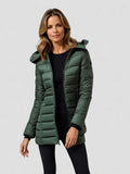 Women's olive green longline puffer coat
