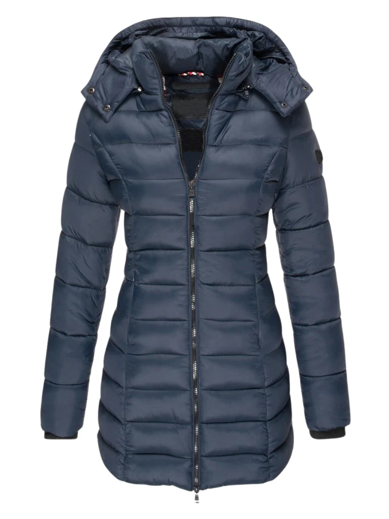 Women's navy longline puffer coat