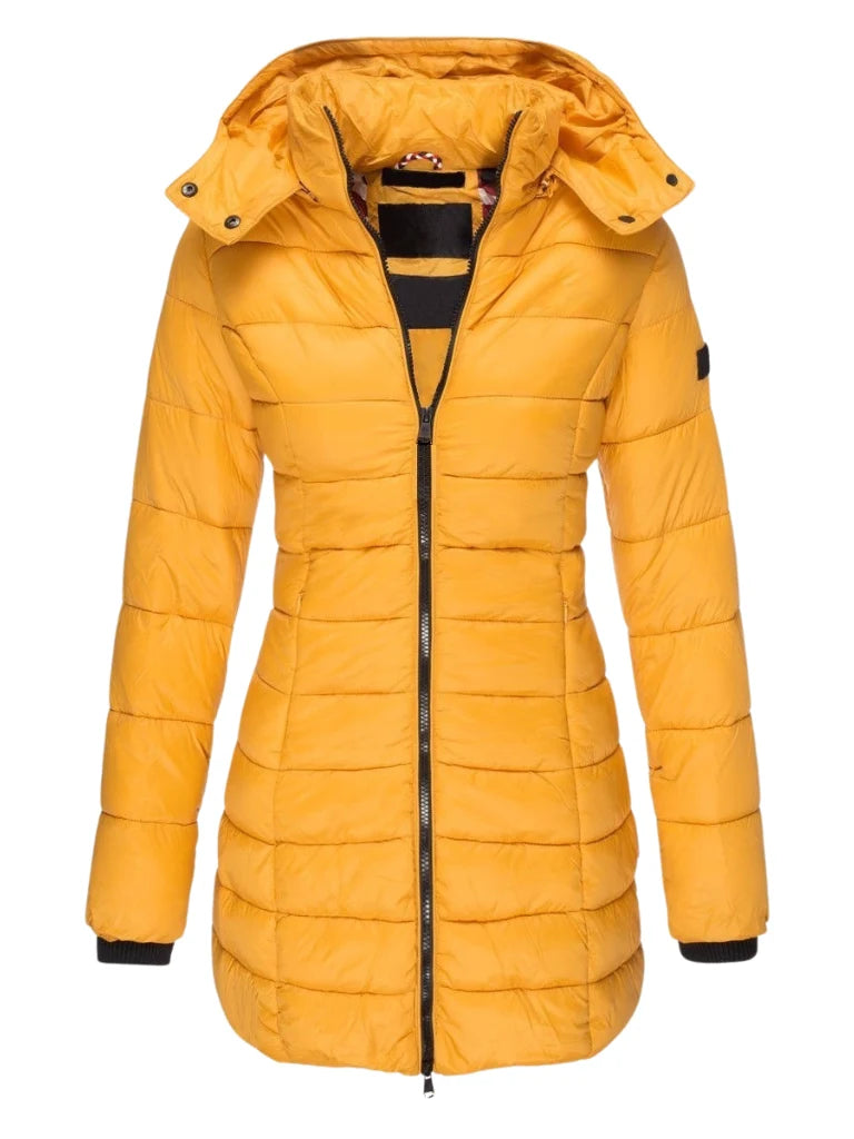 Women's yellow longline puffer coat