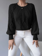 Women's black cable knit lantern sleeve sweater
