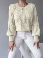 Women's apricot cable knit lantern sleeve sweater