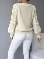 Women's black cable knit lantern sleeve sweater
