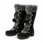 Women's beige cozy lace-up winter boots, with eyelet lacing