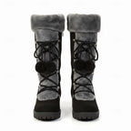 Women's beige cozy lace-up winter boots, with eyelet lacing