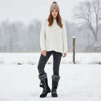 Women's beige cozy lace-up winter boots, with eyelet lacing