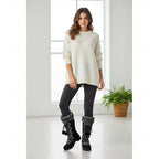 Women's beige cozy lace-up winter boots, with eyelet lacing