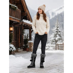 Women's beige cozy lace-up winter boots, with eyelet lacing