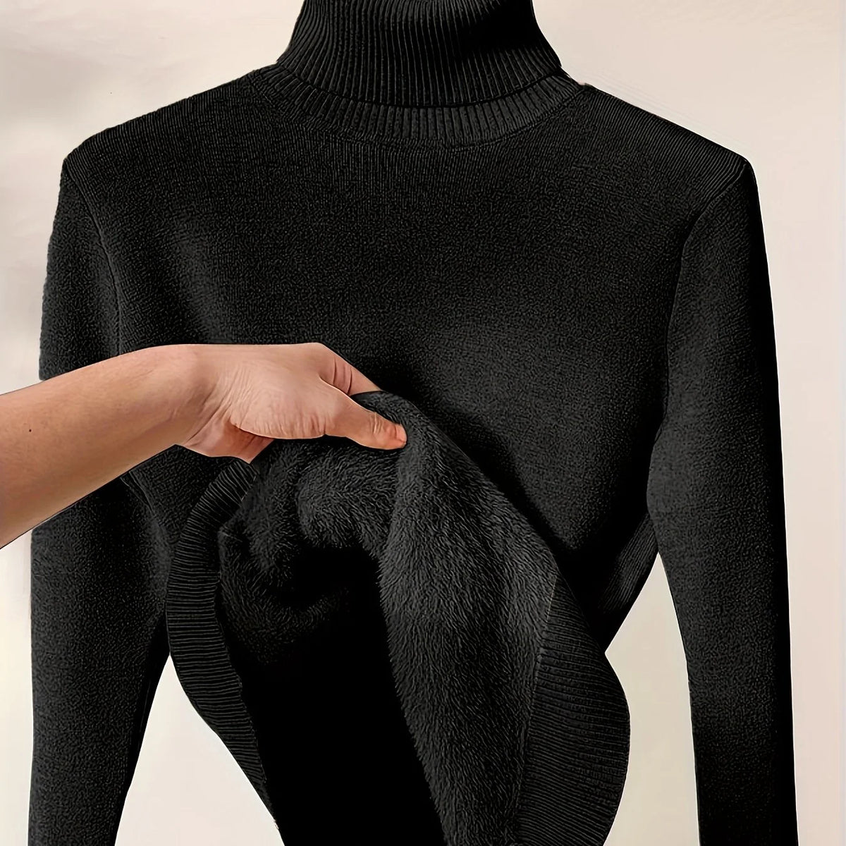 Women's pink fitted Turtleneck Sweater with Sherpa-Lined Cuffs