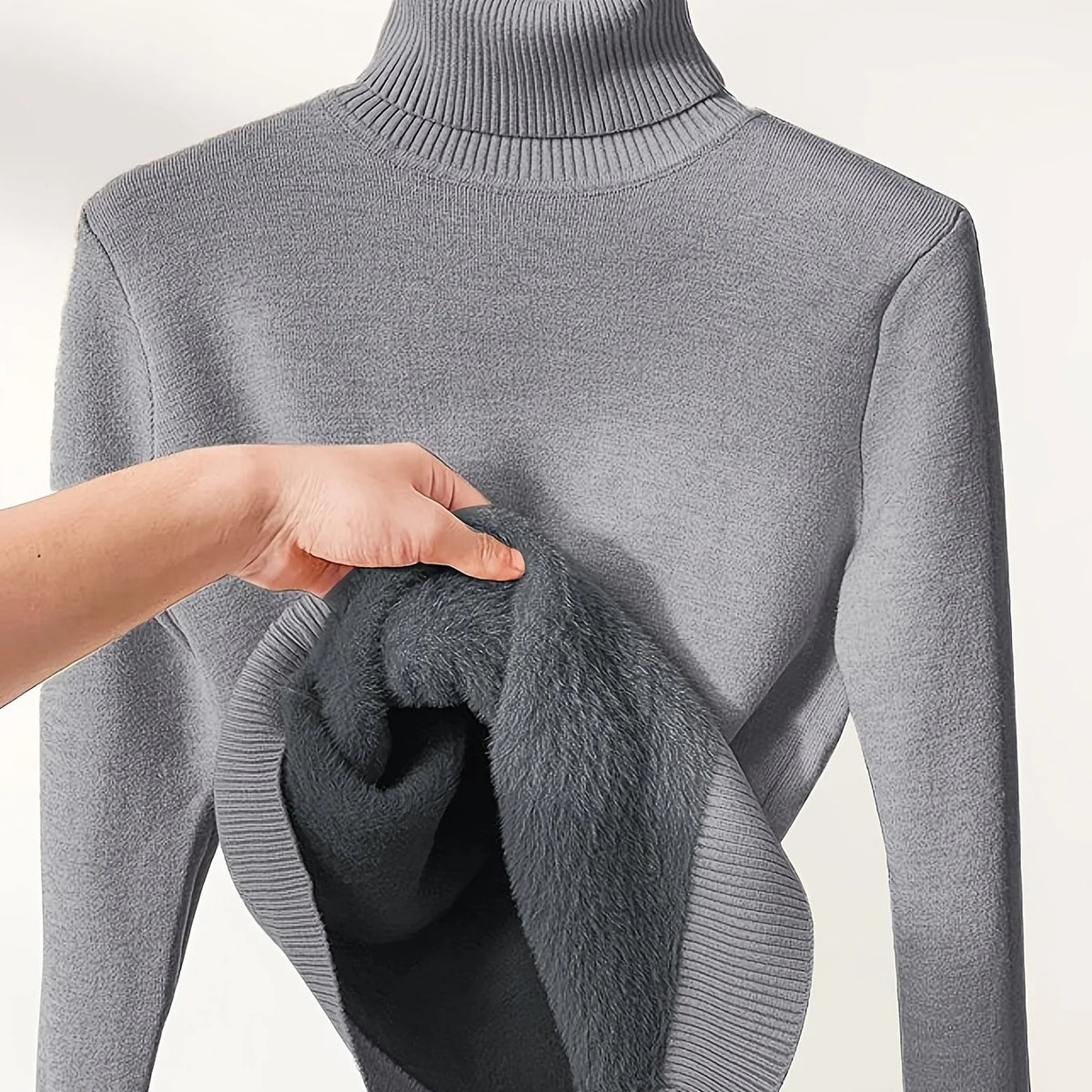 Women's pink fitted Turtleneck Sweater with Sherpa-Lined Cuffs