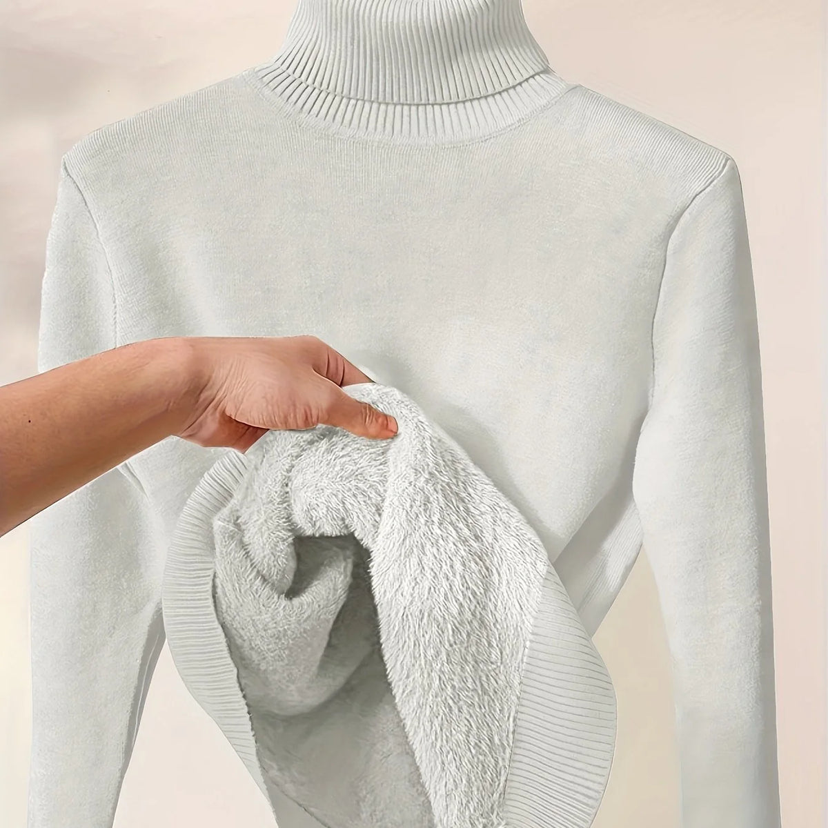 Women's pink fitted Turtleneck Sweater with Sherpa-Lined Cuffs