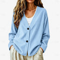 Women's sky blue relaxed V-Neck Button Cardigan, Dropped Shoulder