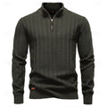 Men's army green ribbed half-zip sweater, mock neck front view