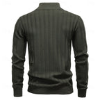 Men's army green ribbed half-zip sweater, full back view