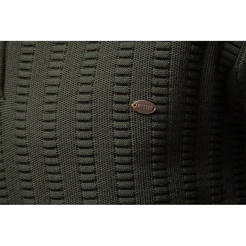 Men's army green ribbed half-zip sweater, logo patch detail
