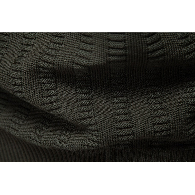 Men's army green ribbed half-zip sweater, knit texture detail