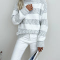 Women's grey oversized Striped High-Neck Sweater for Layering