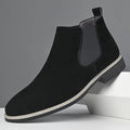 Men's black refined dress chelsea boots, with elastic side gussets
