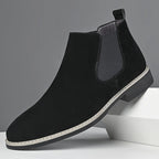 Men's black refined dress chelsea boots, with elastic side gussets