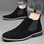 Men's black refined dress chelsea boots, with elastic side gussets