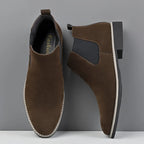 Men's black refined dress chelsea boots, with elastic side gussets