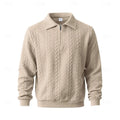 Men's khaki cable-knit Quarter-Zip Pullover with Polo Collar