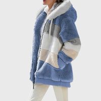 Sofia | Women's Oversized Hooded Colorblock Sherpa Fleece Jacket