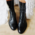 Women's black classic lace-up ankle boots, with eyelet lacing