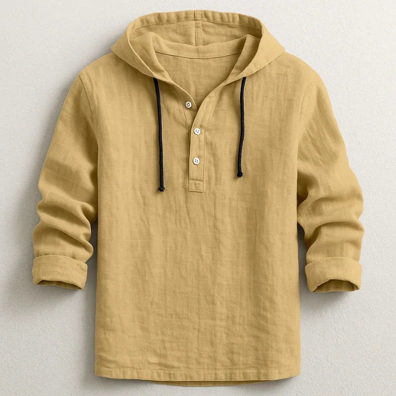 Men's sand hooded henley shirt