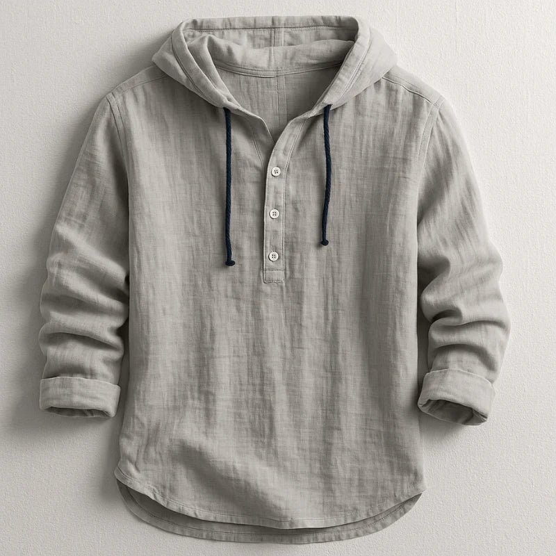 Men's gray hooded henley shirt