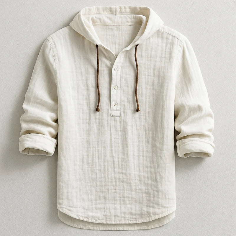 Men's white hooded henley shirt