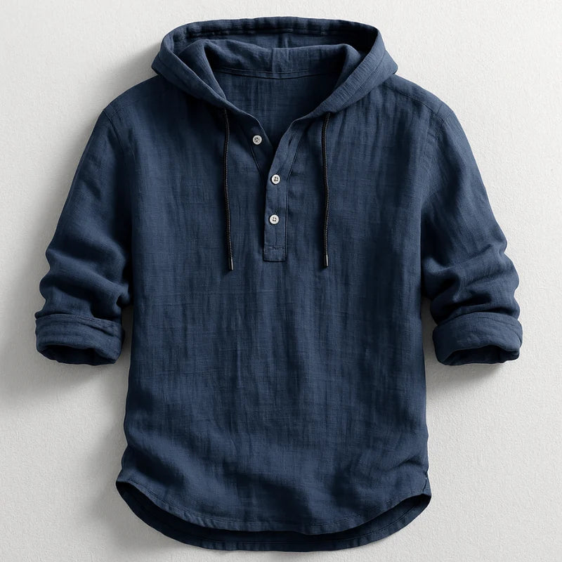 Men's navy hooded henley shirt