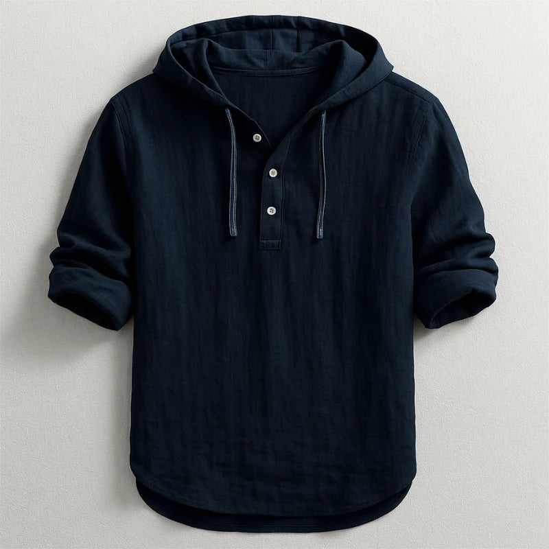 Men's black hooded henley shirt
