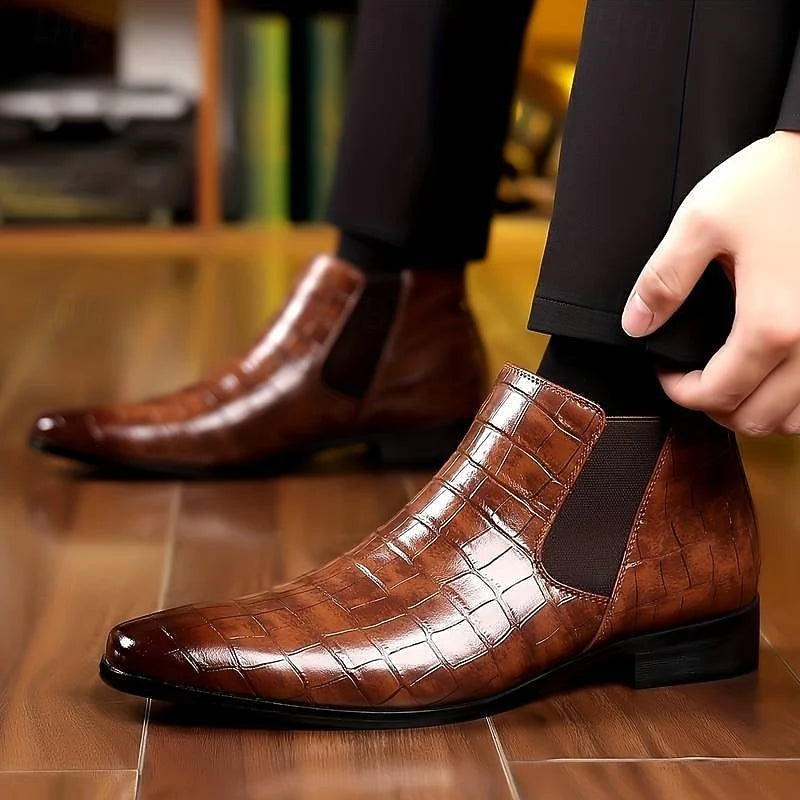 Men's red brown refined slip-on chelsea boots with smooth finish