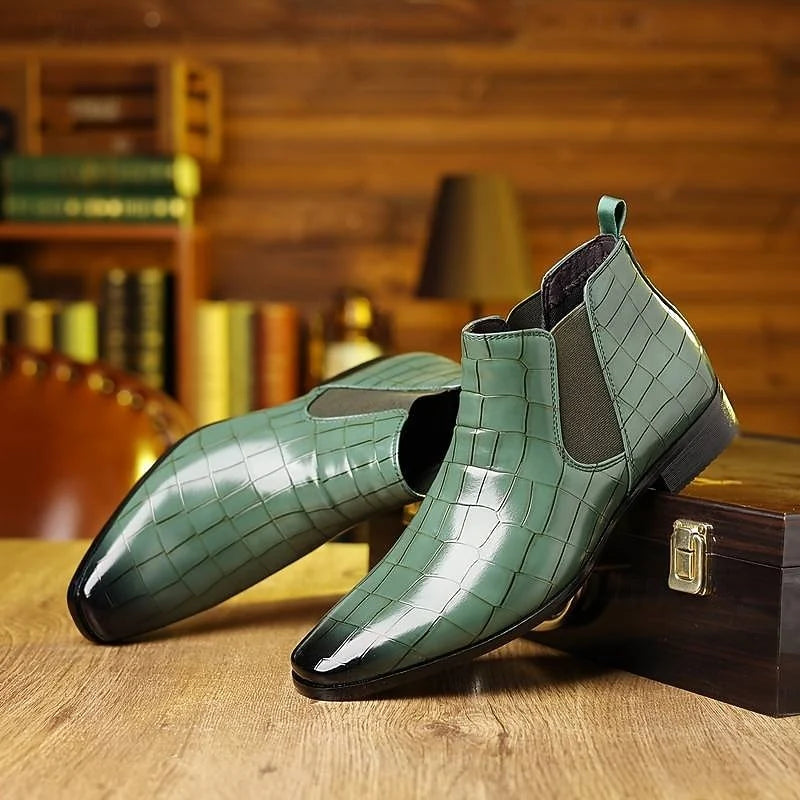 Men's green refined slip-on chelsea boots with smooth finish