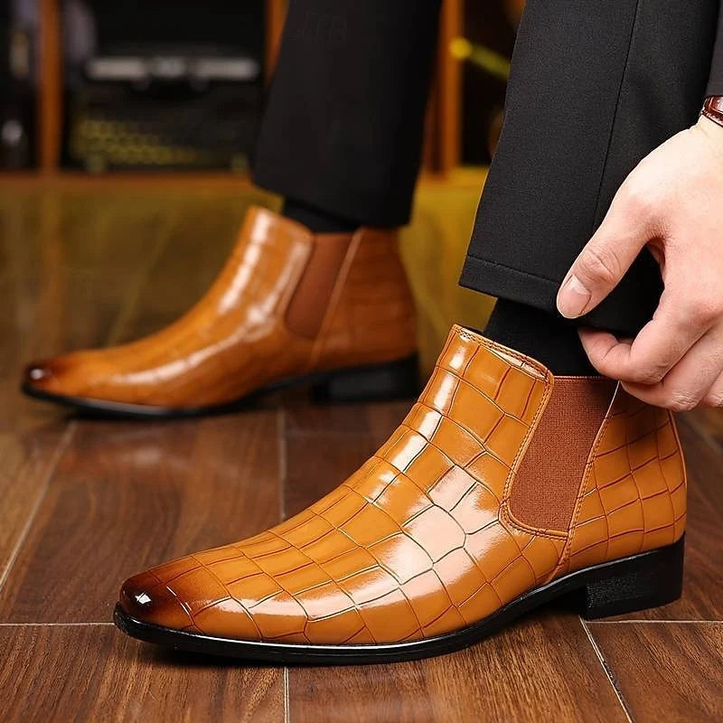 Men's yellow-brown refined slip-on chelsea boots with smooth finish