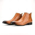 Men's yellow-brown refined slip-on chelsea boots with smooth finish